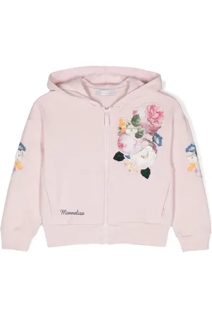 MONNALISA Floral-appliqu?? zip-up hoodie