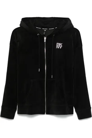 DKNY Logo-embellished velour hoodie
