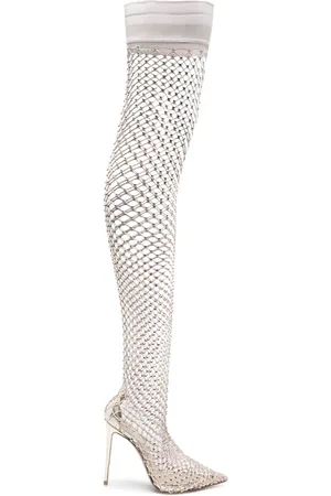 LE SILLA Gilda 120mm rhinestone fishnet boots