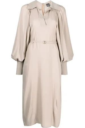 LORENA ANTONIAZZI Spread-collar belted midi dress