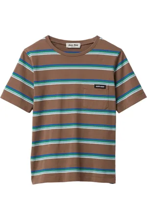 Miu Miu Logo-patch striped T-shirt