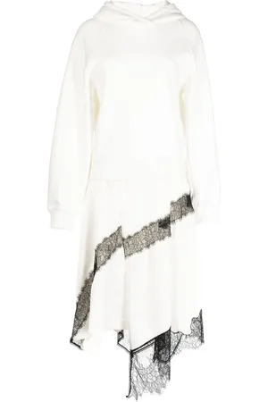 GOEN.J Lace-trim hooded asymmetric midi dress