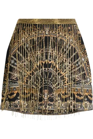 Camilla Fringed silk miniskirt