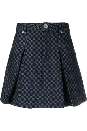 Balmain Pleated monogram-jacquard denim miniskirt