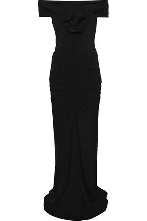 NISSA Floral-appliqu?? off-shoulder maxi dress