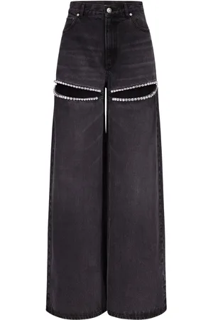AREA Crystal-embellished high-rise wide-leg jeans