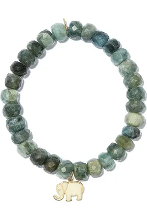 Sydney Evan 14kt yellow aquamarine rondelle elephant charm beaded bracelet