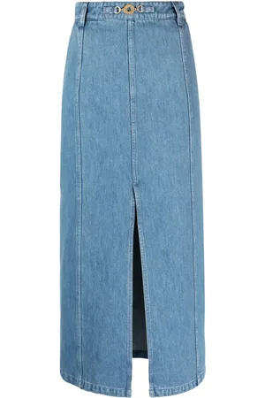 Patou Slit-detail organic-denim midi skirt