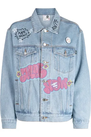 A Bathing Ape Graffiti-print buttoned denim jacket