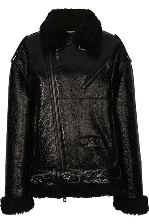 Dolce & Gabbana Frilled-collar pebbled leather jacket