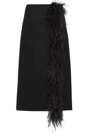 Prada Feather-trimmed wool midi skirt