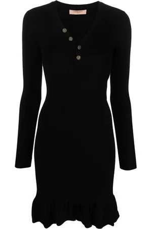 Twin-Set Ruffle-hem ribbed-knit dress