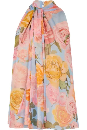 Balmain Tie-neck floral-print blouse