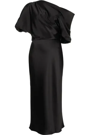 Amsale Off-shoulder draped midi dress