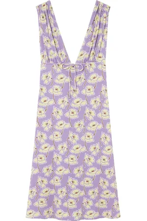 VERSACE Poppies V-neck midi dress