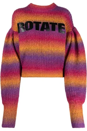 ROTATE Intarsia-logo striped cropped jumper