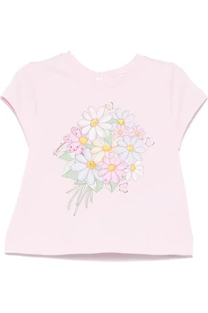 MONNALISA Bouquet-print jersey T-shirt