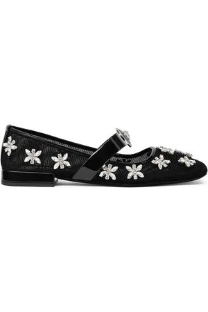 VERSACE Gianni Ribbon crystal-embellishment ballerina shoes