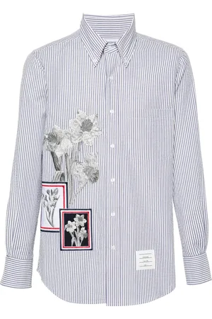 Thom Browne Floral-embroidered striped shirt