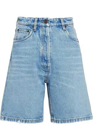 Prada Triangle-logo high-rise denim shorts