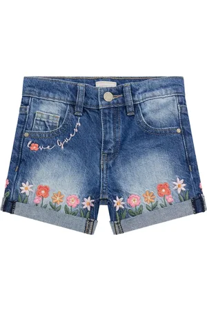 Guess Floral-embroidered denim shorts