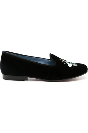 Blue Bird Embroidered-bee velvet loafers