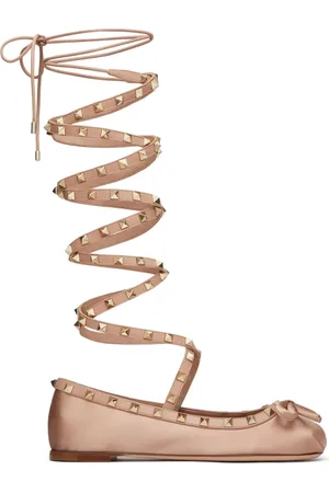 VALENTINO GARAVANI Rockstud satin ballerina shoes