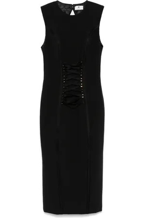 Elisabetta Franchi Crossover-lace crepe midi dress