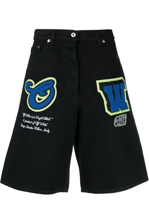 OFF-WHITE Patch wide-leg denim shorts
