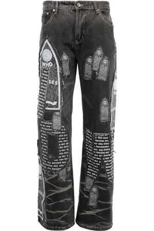 Who Decides War Motif Patched jeans