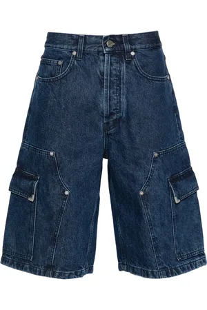 Palm Angels Logo-embroidered denim shorts