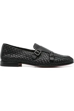 santoni Woven-leather monk shoes