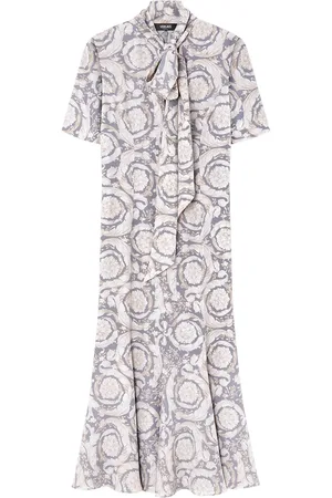 VERSACE Barocco Lavalli??re silk midi dress