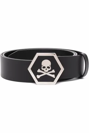 Philipp Plein Leather skull-buckle belt