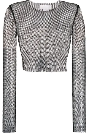 GENNY Rhinestone-embellished mesh top