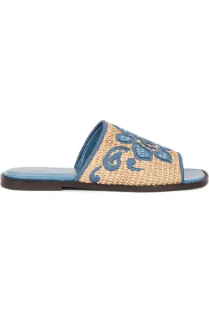 Etro Embroidered raffia slides