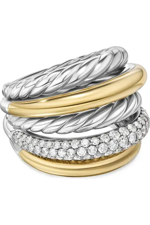 David Yurman 18kt yellow gold and sterling DY Mercer Multi Row diamond ring (21mm)