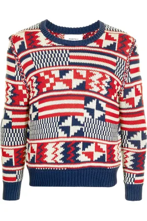 Ports V Geometric-print knitted jumper