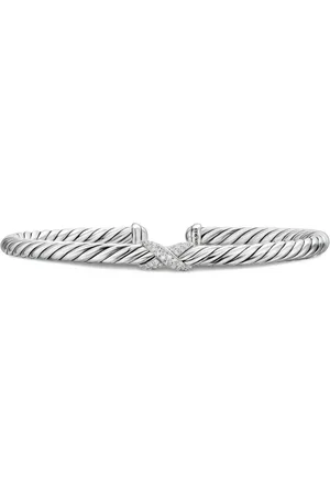 David Yurman Sterling- Cable Flex X Station diamond bangle