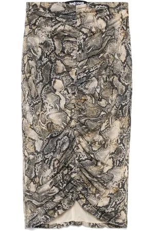 Roberto Cavalli Pyton-print lurex midi skirt