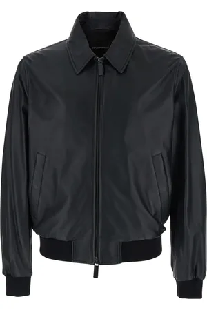 Emporio Armani Ribbed-trim leather jacket