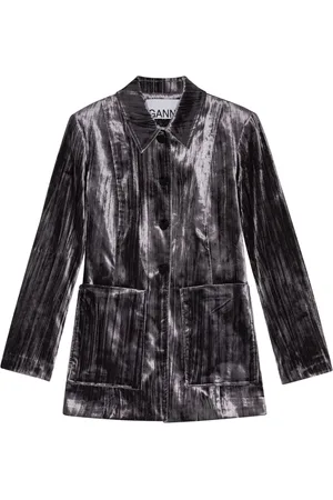 Ganni Striped velvet-finish blazer