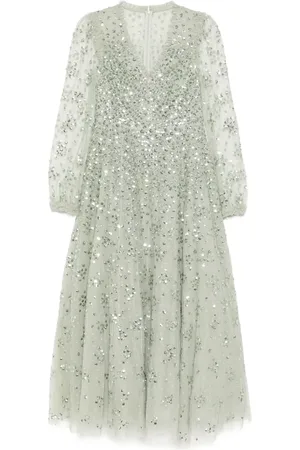 Needle & Thread Leila dot V-neck ankle gown