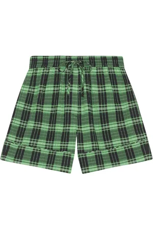 Ganni Plaid-check drawstring shorts
