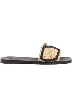 VALENTINO GARAVANI VIVA SUPERSTAR SLIDE SANDAL IN RAFFIA WITH CROCHET EMBROIDERY