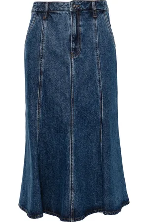 Self-Portrait Flared denim midi skirt