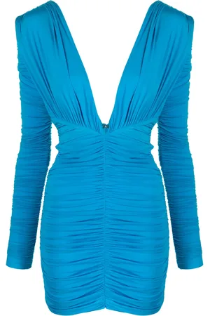 ALEX PERRY Ruched plunge minidress