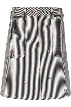 Kenzo Floral-embroidered stripe-print skirt