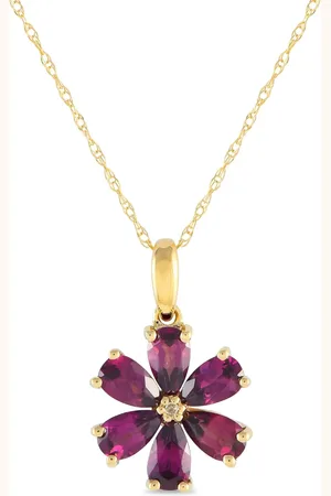 LB Exclusive 14K yellow Flower diamond and rhodolite necklace