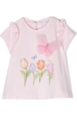 MONNALISA Floral-print butterfly-appliqu?? T-shirt